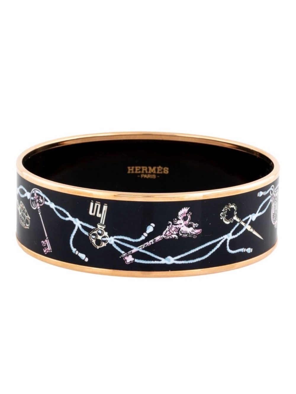 Authentic Hermes Enamel and Rose Gold-Tone Bangle Bracelet